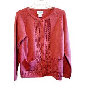 Vintage Womens National Red Button-Front Medium Cardigan Sweater With Pockets &